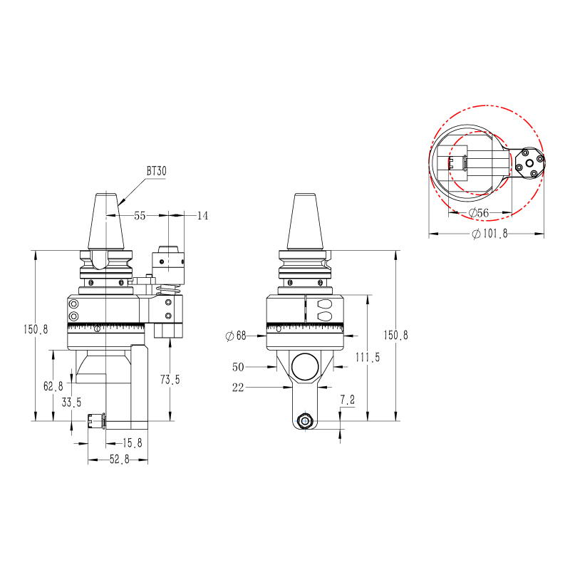 DK90-BT30-DC5輕型側銑頭，小型直角銑頭