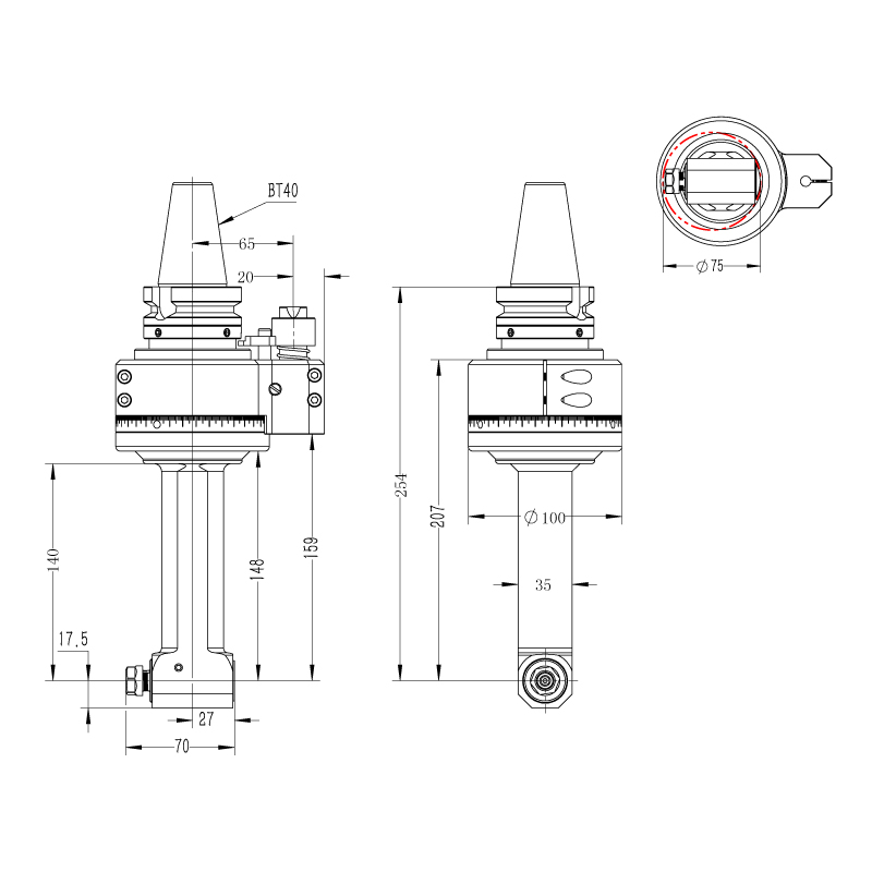 DK90-BT40-ER11-140側銑頭