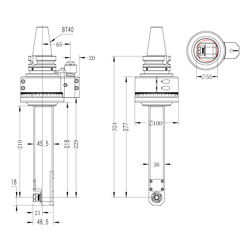 DK90-BT40-ER11M-210內縮式角度頭