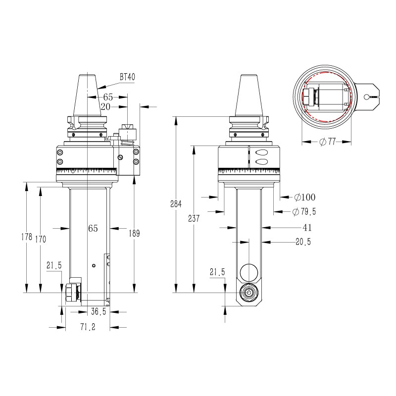 DK90-BT40-ER16M-170內縮式側銑頭