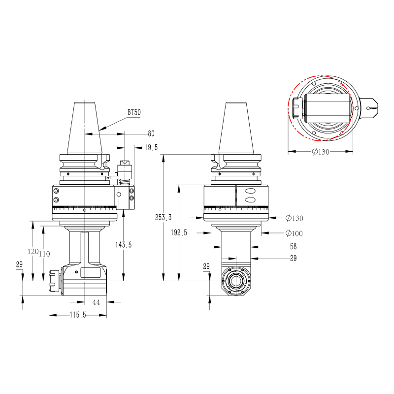DK90-BT50-ER25-110  90度銑頭