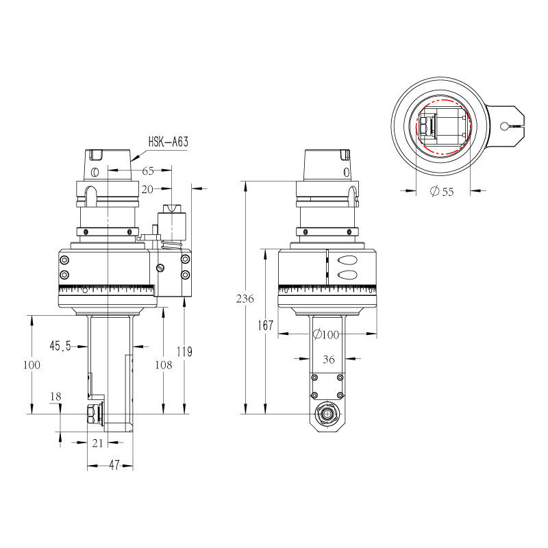 DK90-HSK63A-ER11M-100CNC內縮型銑頭