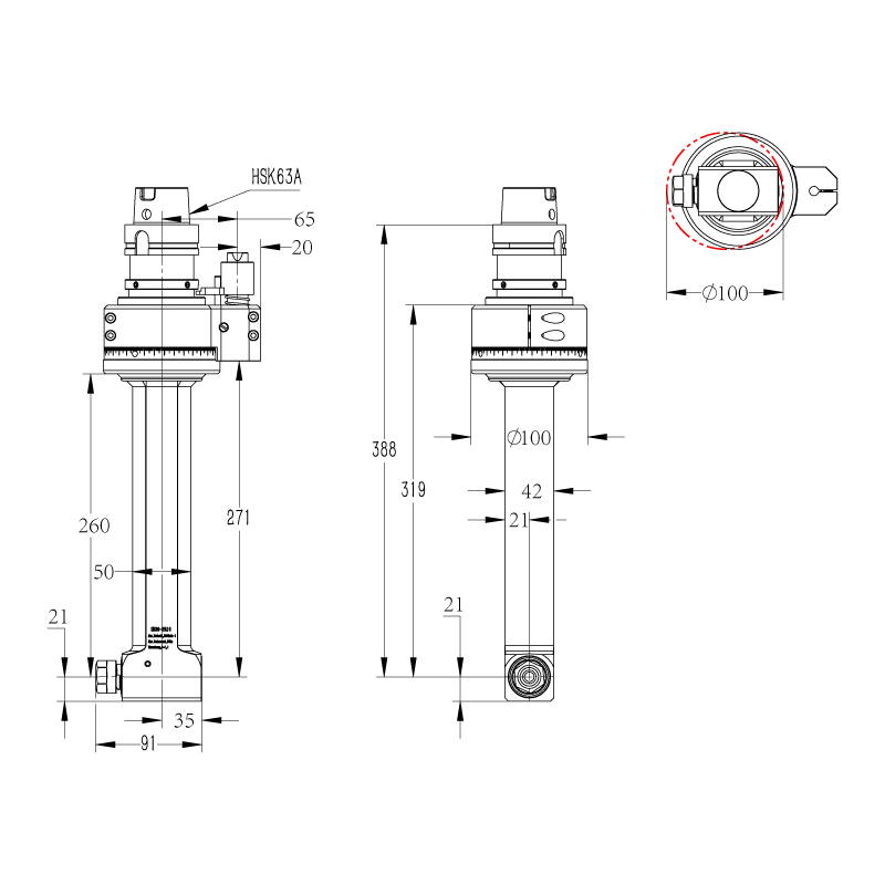 DK90-HSK63A-ER16-260直角銑頭