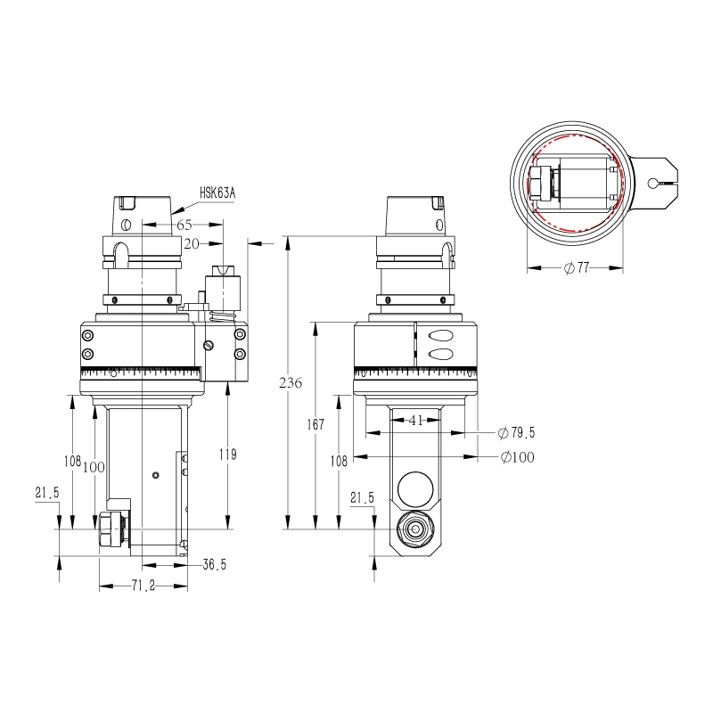 DK90-HSK63A-ER16M-100內縮型直角銑頭