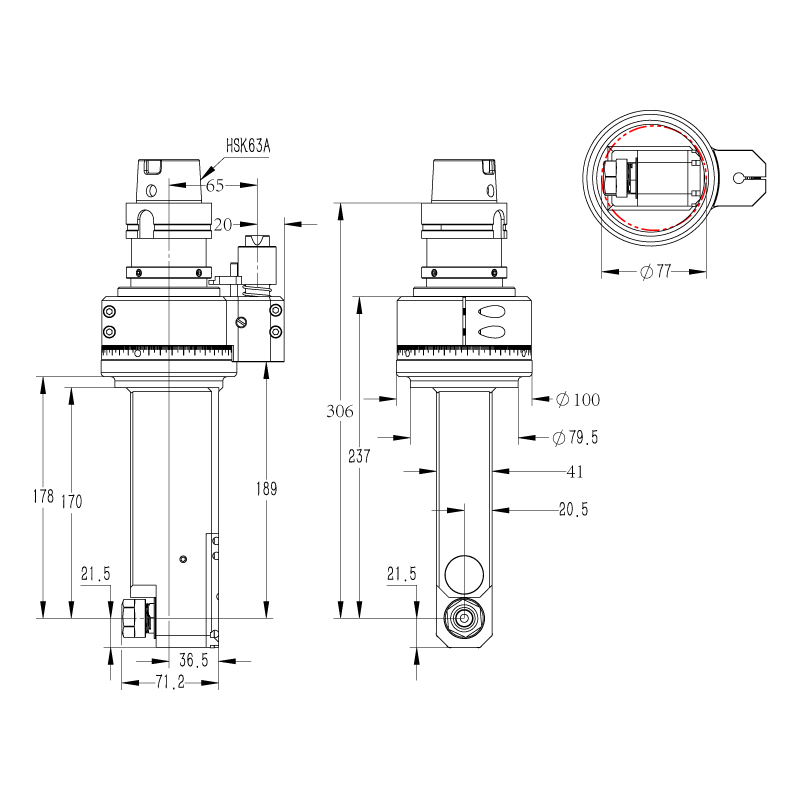 DK90-HSK63A-ER16M-170內縮型直角銑頭