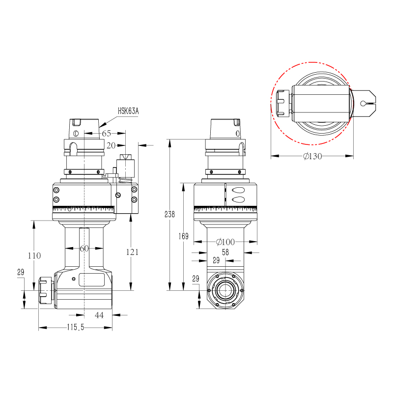 DK90-HSK63A-ER25-110直角銑頭