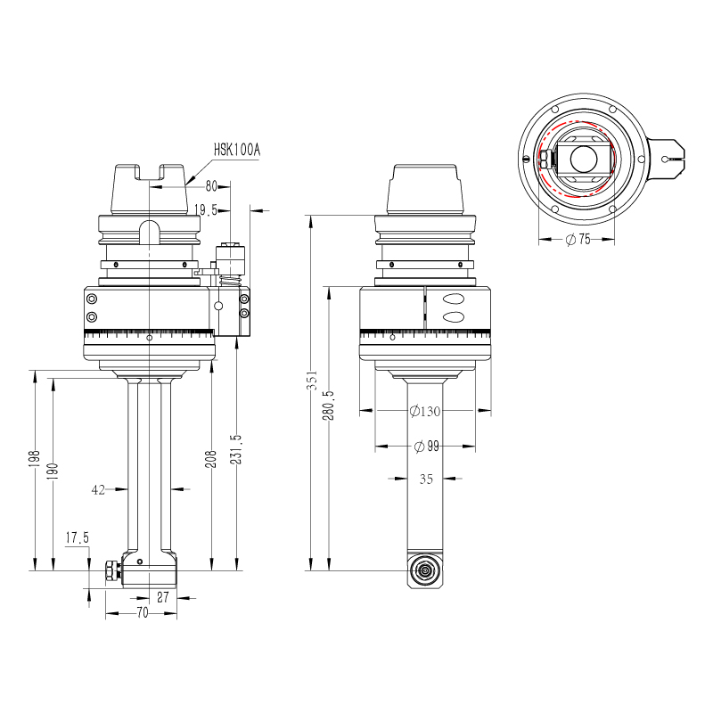 DK90-HSK100A-ER11-190角銑頭