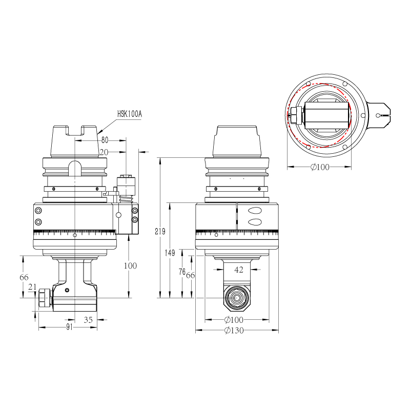 DK90-HSK100A-ER16-66角銑頭