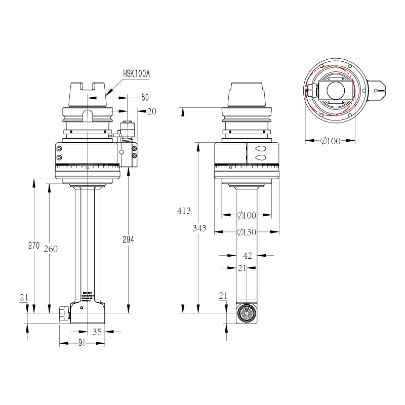 DK90-HSK100A-ER16-260角銑頭