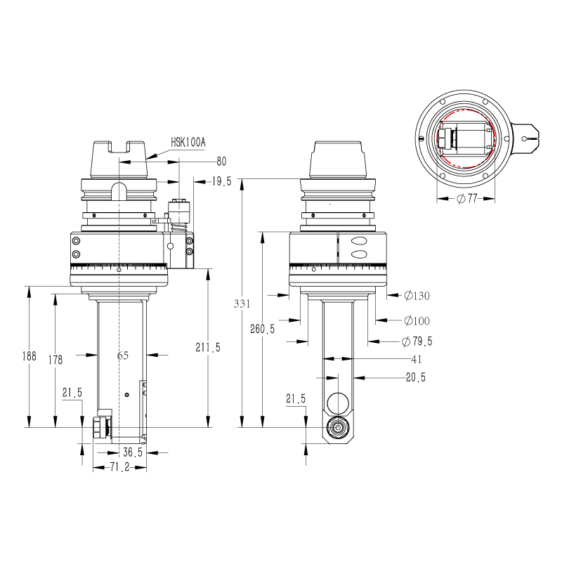 DK90-HSK100A-ER16M-170內縮型角銑頭